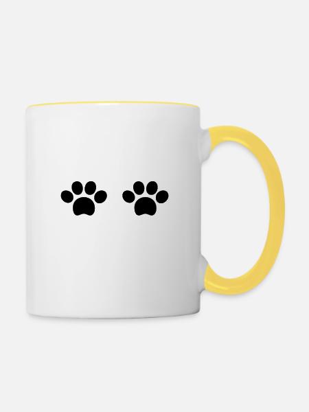 Katzenpfoten - Tasse zweifarbig - Weiß/Gelb