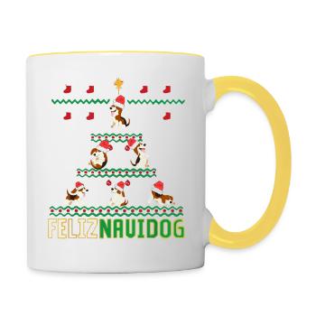 Beagles Feliz Navidog Merry Chritsmas - Mug contrasté - blanc/jaune - Droite