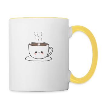 Cute Coffee Cup - Happy and Smiling - Filled With - Contrasting Mug - white/yellow - Right