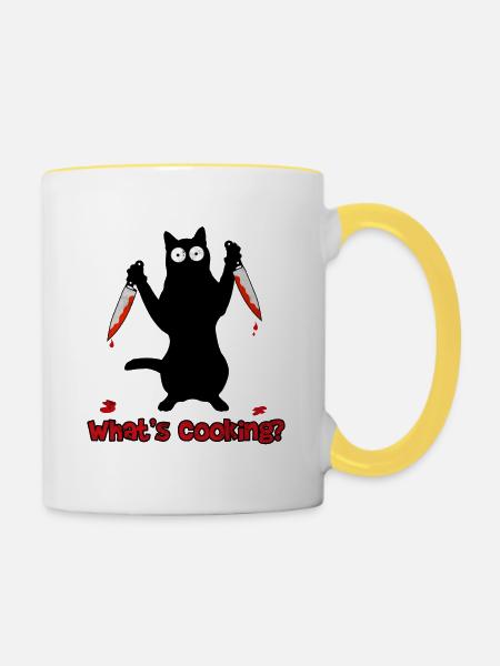 Koch Katze mit Küchenmesser - Tasse zweifarbig - Weiß/Gelb