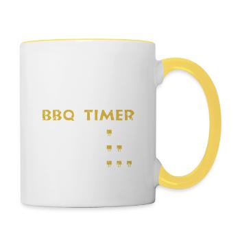BBQ Timer Barbecue Shirt Funny Grill Grilling Gift - Tasse zweifarbig - Weiß/Gelb - Rechts