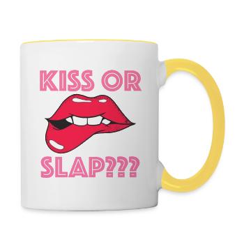 Kiss or slap - Contrasting Mug - white/yellow - Right