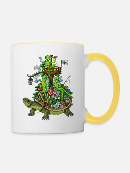 Psychedelic Aliens Trip - Tasse zweifarbig - Weiß/Gelb