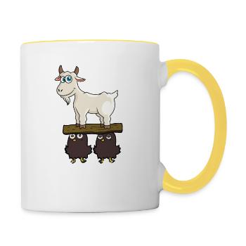 Ziege Brett und Vögel - Bock auf Vögeln - Tasse zweifarbig - Weiß/Gelb - Rechts