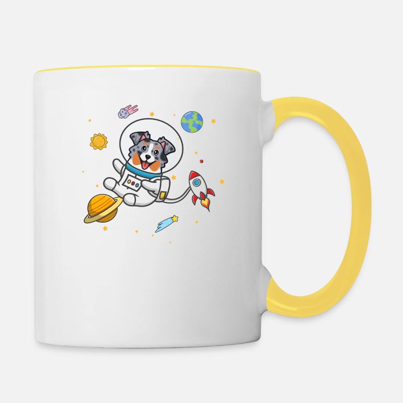Blue Merle Australian Shepherd - Contrasting Mug - white/yellow