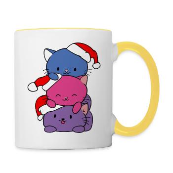 Tee-shirt chats rigolos chat mignon noël - Mug contrasté - blanc/jaune - Droite