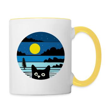 Tee-shirt chats rigolos chat mignon noël - Mug contrasté - blanc/jaune - Droite