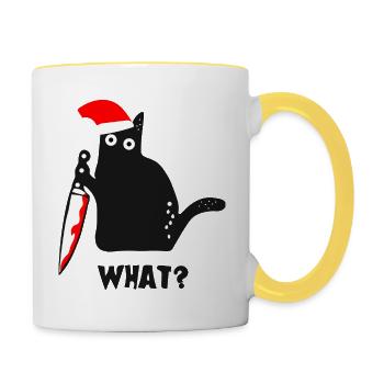 Tee-shirt chats rigolos chat mignon noël - Mug contrasté - blanc/jaune - Droite