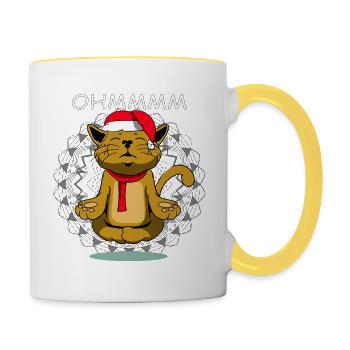 Tee-shirt chats rigolos chat mignon noël - Mug contrasté - blanc/jaune - Droite