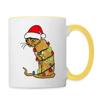 Tee-shirt chats rigolos chat mignon noël - Mug contrasté - blanc/jaune - Droite