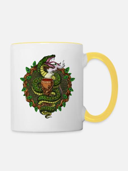 Ayahuasca Schlangenreise - Tasse zweifarbig - Weiß/Gelb