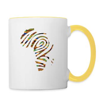 Afrique carte impression spirale Kente motif, africain - Mug contrasté - blanc/jaune - Droite