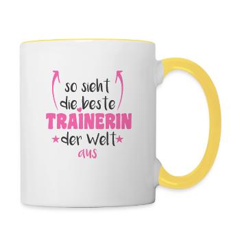 So sieht die beste Trainerin der Welt aus Trainer - Tasse zweifarbig - Weiß/Gelb - Rechts