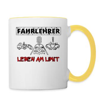 Fahrschule Fahrlehrer Spruch - Tasse zweifarbig - Weiß/Gelb - Rechts