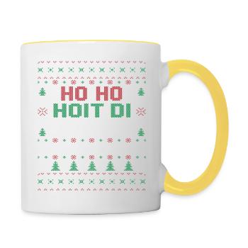 hoho hoit di Goschn Ugl Christmas - Tasse zweifarbig - Weiß/Gelb - Rechts