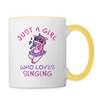 Just A Girl Who Loves Singing Einhorn - Tasse zweifarbig - Weiß/Gelb - Rechts