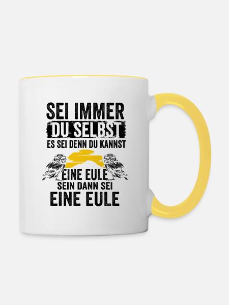 Eule Vogel Nachteule Nachtvogel Geschenk - Tasse zweifarbig - Weiß/Gelb