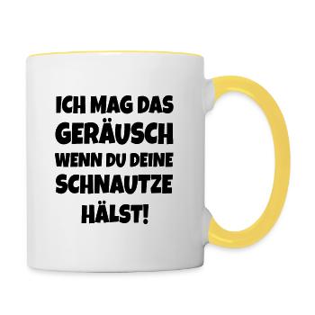 Ich mag das Geräusch, wenn du deine Schnautze - Tasse zweifarbig - Weiß/Gelb - Rechts