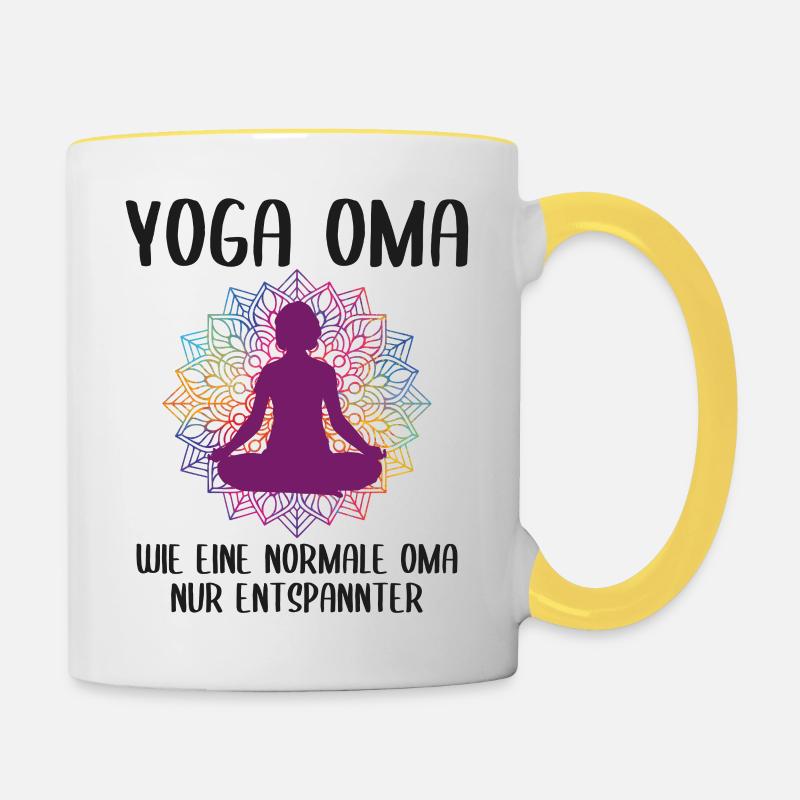 Yoga Oma Großmutter Lustiger Spruch Geschenk - Tasse zweifarbig - Weiß/Gelb