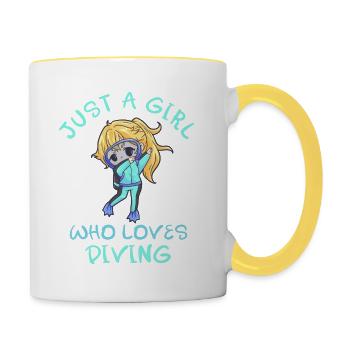 Just A Girl Who Loves Diving dabbing dab - Tasse zweifarbig - Weiß/Gelb - Rechts