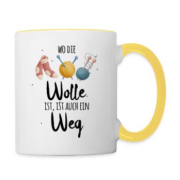 Schöner Wolle Spruch für Strickerin Geschenk - Tasse zweifarbig - Weiß/Gelb - Rechts
