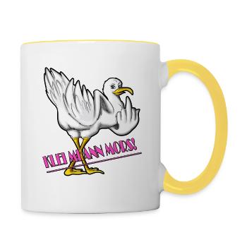 Norden Plattdeutsch Spruch klei mi ann Mors Möwe - Tasse zweifarbig - Weiß/Gelb - Rechts