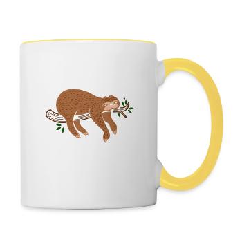 Ich atme - Faultier Faulenzer - Tasse zweifarbig - Weiß/Gelb - Rechts