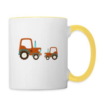 Traktor Ich Werde Großer Bruder Trecker Babyparty - Tasse zweifarbig - Weiß/Gelb - Rechts