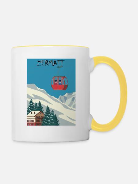 Zermatt Ski - Tasse zweifarbig - Weiß/Gelb