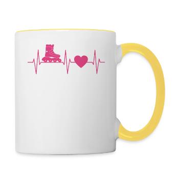 Cadeau Rollerblading Roller EKG ligne coeur - Mug contrasté - blanc/jaune - Droite
