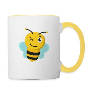 Biene, Honigbiene, Wildbiene, lustiges Bienenbild - Tasse zweifarbig - Weiß/Gelb - Rechts