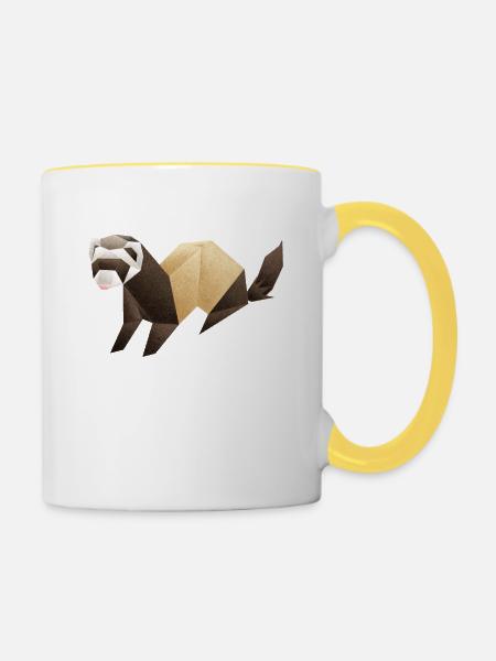 Origami Frettchen - Tasse zweifarbig - Weiß/Gelb