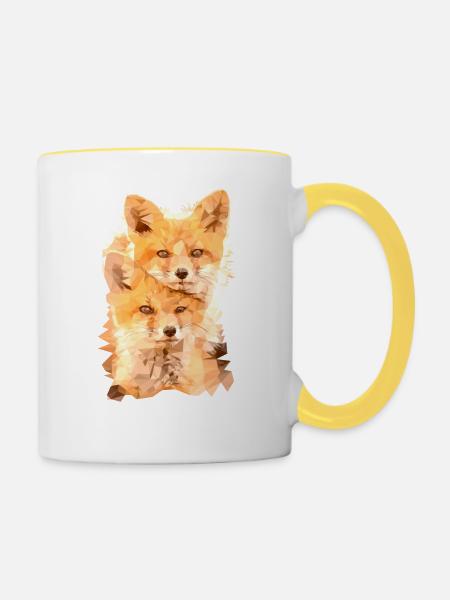 Fuchs Polygon Art - Tasse zweifarbig - Weiß/Gelb