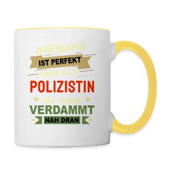 Polizistin Geschenk - Tasse zweifarbig - Weiß/Gelb - Rechts