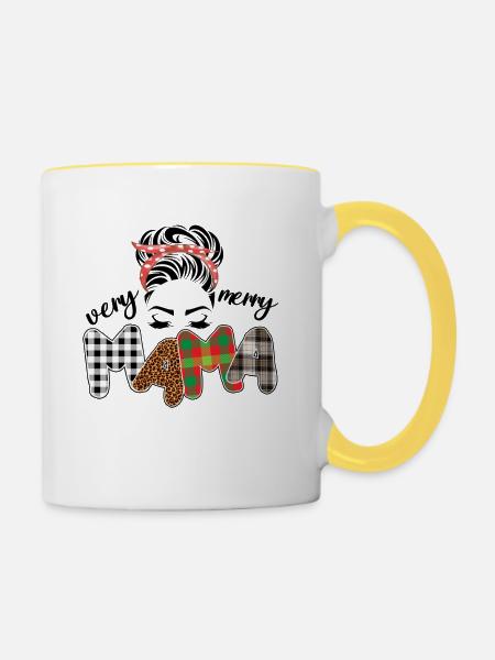 sehr fröhliche Mama Weihnachten - Tasse zweifarbig - Weiß/Gelb