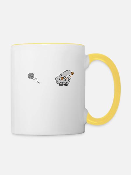 Komme was Wolle Ich Schaf das Stricken Nähen Damen - Tasse zweifarbig - Weiß/Gelb