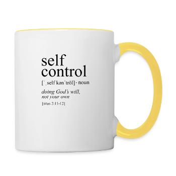 Dieu Auto-contrôle - Mug contrasté - blanc/jaune - Droite