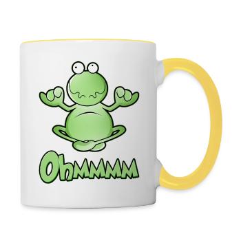 Ohmmm, yoga, cross-legged, meditating frog - Contrasting Mug - white/yellow - Right