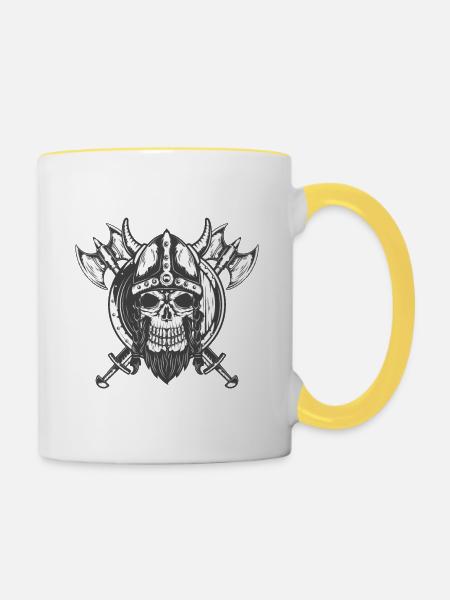 Viking Skull Schildkampf - Tasse zweifarbig - Weiß/Gelb