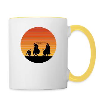 Team Roping - Rodeo Cowboy - Vintage Roper - Tasse zweifarbig - Weiß/Gelb - Rechts