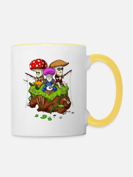 Hippie Zauberpilze - Tasse zweifarbig - Weiß/Gelb