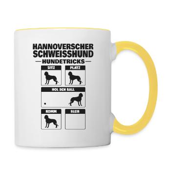 Hannoverscher Schweisshund Hundetricks Jagdhund - Tasse zweifarbig - Weiß/Gelb - Rechts