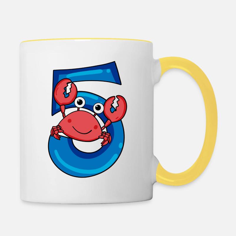 Krabb mit der Nummer 5 - 5 Geburtstag Geschenkidee - Tasse zweifarbig - Weiß/Gelb