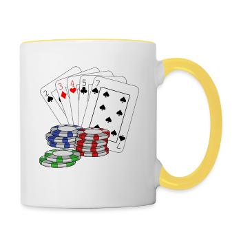 Poker Pokerkarten pokern Pokerface Kartenspiel - Tasse zweifarbig - Weiß/Gelb - Rechts