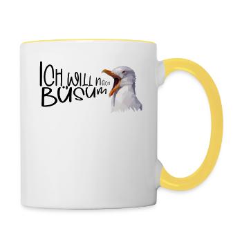 Büsum Urlaub Möwe Nordsee Küste Geschenk - Tasse zweifarbig - Weiß/Gelb - Rechts