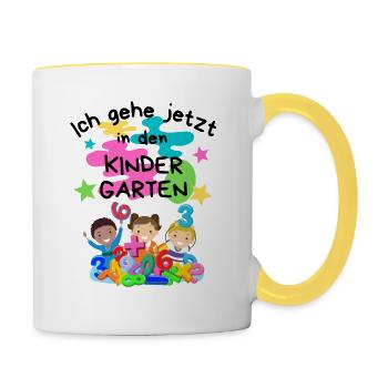 Ich gehe jetzt in den Kindergarten-/Kindergarten - Tasse zweifarbig - Weiß/Gelb - Rechts