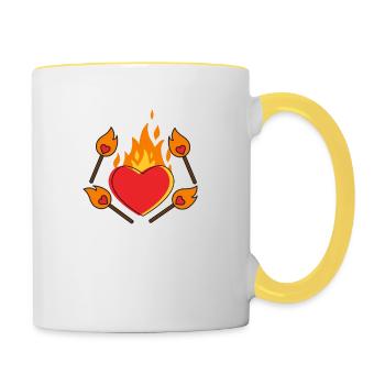 Jahrestag Herz Liebe Feuer Streichholz Rot Orange - Tasse zweifarbig - Weiß/Gelb - Rechts
