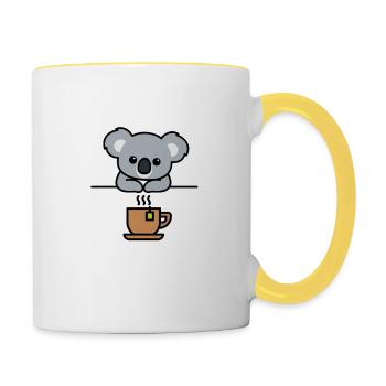 Mes jeux de mots sont du thé au koala - Mug contrasté - blanc/jaune - Droite