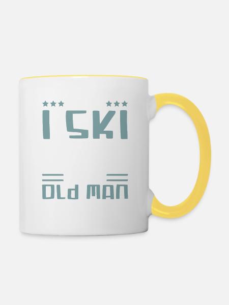 ski alter mann - Tasse zweifarbig - Weiß/Gelb
