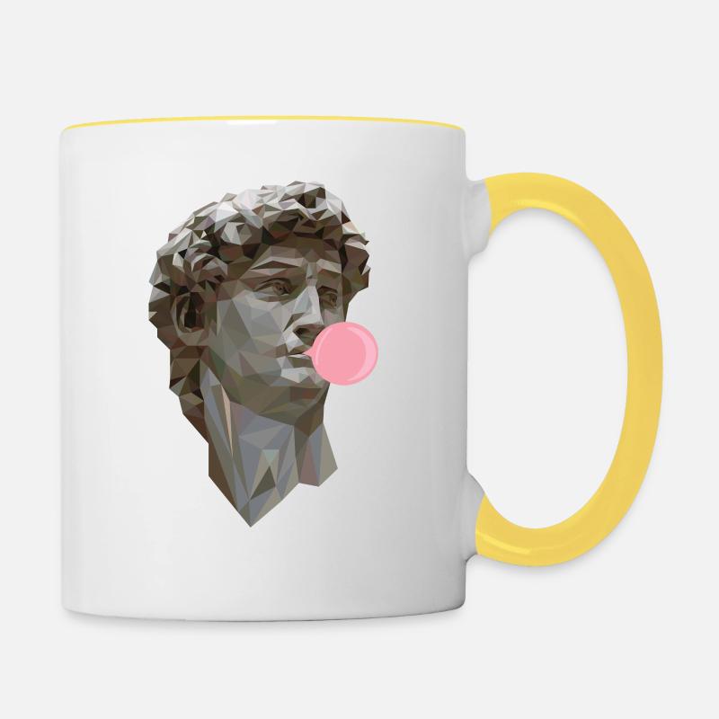 DAVID MICHELANGELO avec art de la statue de chewing-gum - Mug contrasté - blanc/jaune
